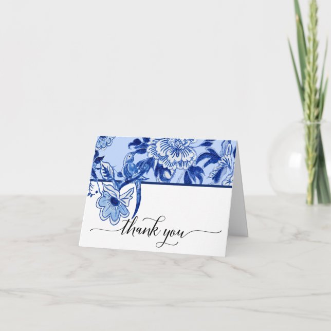 Bridal Vielen Dank Sky Blue Bird Floral Chinoiseri Dankeskarte (Vorderseite)