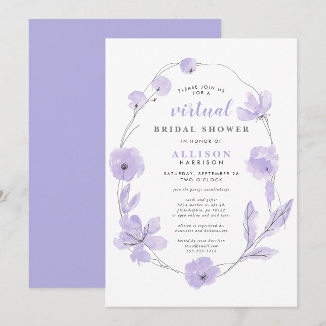 Bridal Virtual Shower | Lavendel Einladung (Vorne/Hinten)
