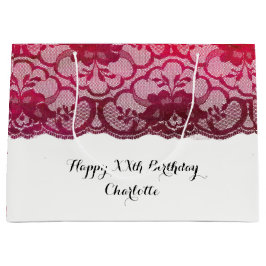 Bridal Wedding Birthday Burgundy Ruby Pink Lace Große Geschenktüte
