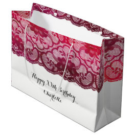 Bridal Wedding Birthday Burgundy Ruby Pink Lace Große Geschenktüte