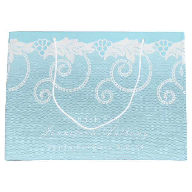Bridal Wedding Celestial Blue White Royal Lace Große Geschenktüte (Vorderseite)