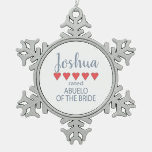 Bridal & Wedding Party 5 Herz Abuelo Braut Schneeflocken Zinn-Ornament
