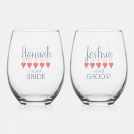 Bridal & Wedding Party 5 Herz Braut & Groom Weinglas Ohne Stiel