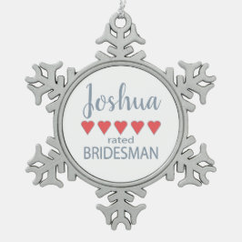 Bridal & Wedding Party 5 Herz Bridesman Schneeflocken Zinn-Ornament