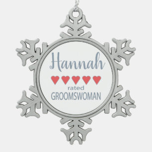 Bridal & Wedding Party 5 Herz Groomswoman Schneeflocken Zinn-Ornament
