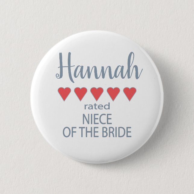 Bridal & Wedding Party 5 Herz Nichte Bride Button (Vorderseite)