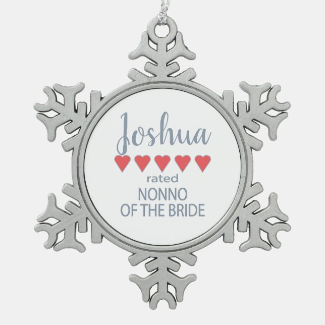 Bridal & Wedding Party 5 Herz ohne Braut Schneeflocken Zinn-Ornament (Vorderseite)