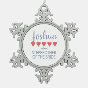 Bridal & Wedding Party 5 Herz Stepbruder o Bride Schneeflocken Zinn-Ornament