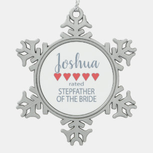 Bridal & Wedding Party 5 Herz Stepfather of Bride Schneeflocken Zinn-Ornament