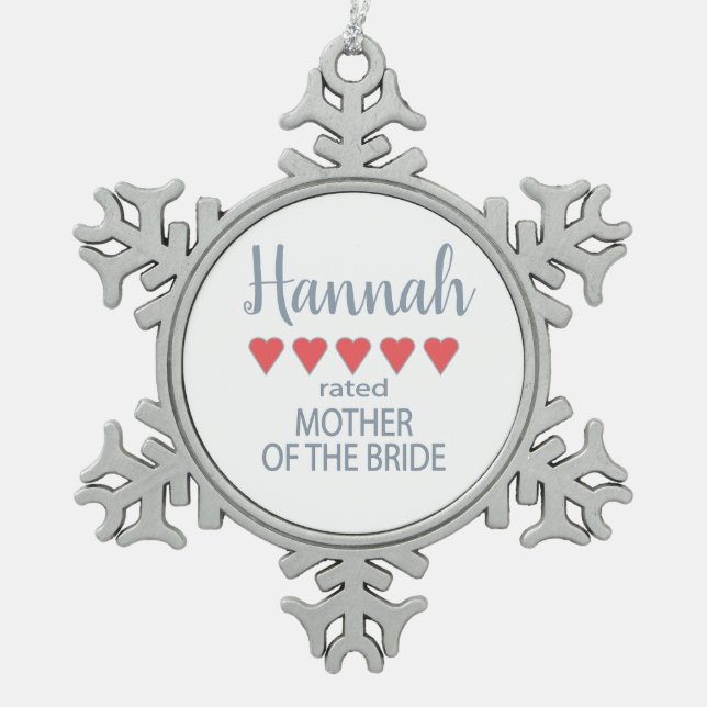 Bridal & Wedding Party 5 Herzenmutter von Bride Schneeflocken Zinn-Ornament (Vorderseite)