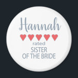 Bridal & Wedding Party 5 Herzenssister der Braut Magnet<br><div class="desc">Die Mitglieder der Brautparty- und Hochzeitsfeier werden sich mit einem "Fünf-Herzen-Geschenk", das speziell für sie gemacht wurde, geliebt und geschätzt fühlen. Liebe ist das, worum es geht. Ob Hochzeit oder Hochzeit in Urlaubsort in der Heimatstadt - die personalisierten Gegenstände werden sicher sein, Lächeln auf den Weg zu bringen. Die individuell...</div>