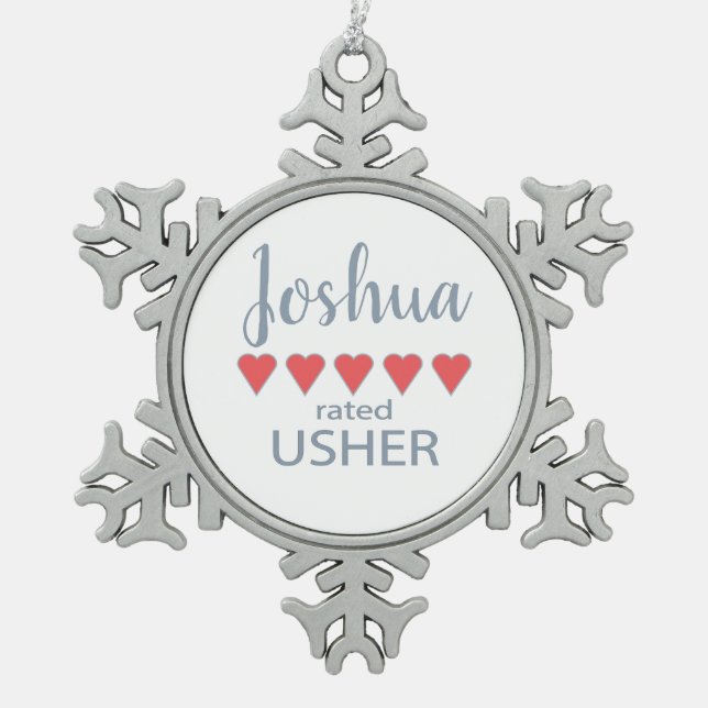 Bridal & Wedding Party 5 Herzensstifter Schneeflocken Zinn-Ornament (Vorderseite)