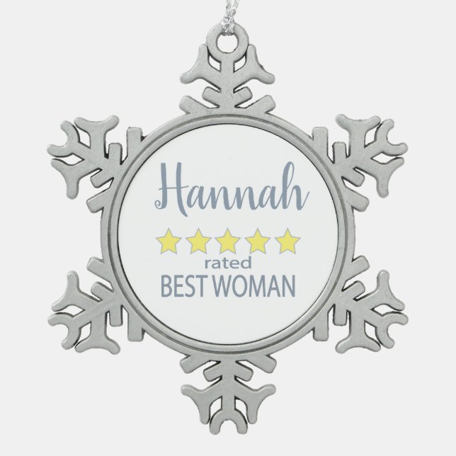 Bridal & Wedding Party 5 Sterne Beste Frau Schneeflocken Zinn-Ornament (Vorderseite)