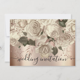 Bridal Wedding Rose Elfenbein Rose Wreath Sepia Einladung