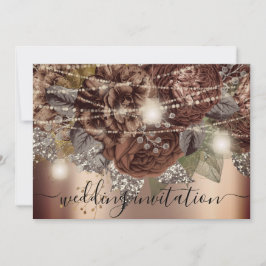 Bridal Wedding Rose Gold Brown Rose Lights Einladung