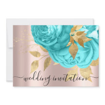 Bridal Wedding Royal Blue Aqua Gold Rose