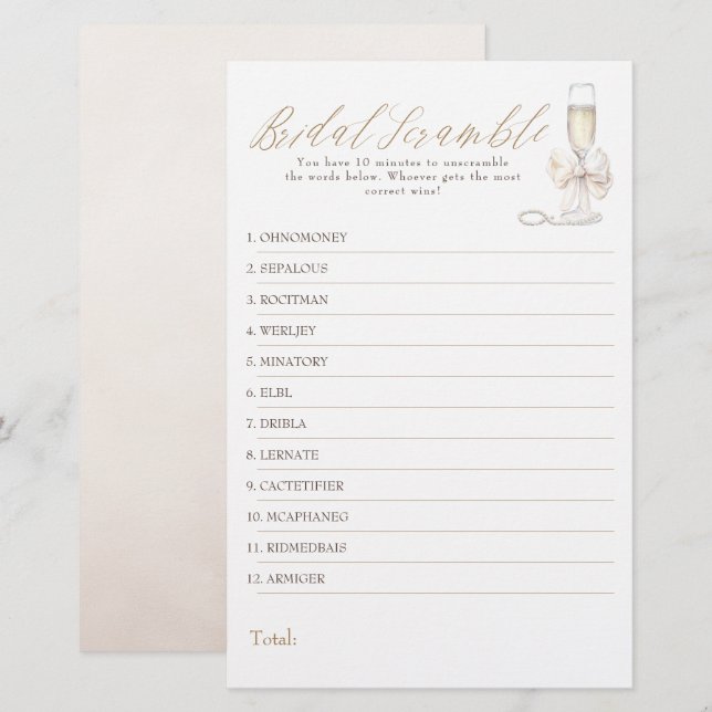 Bridal Word Scramble Fun Bridal Shower Game Card (Vorne/Hinten)