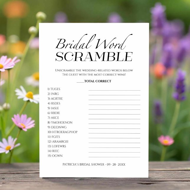 Bridal Word Scramble Minimalistisch Game Card Einladung (Von Creator hochgeladen)