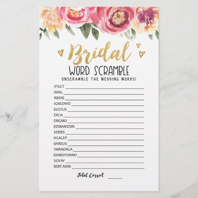 Bridal Wort Rammspiel mit Antworten (Vorderseite)