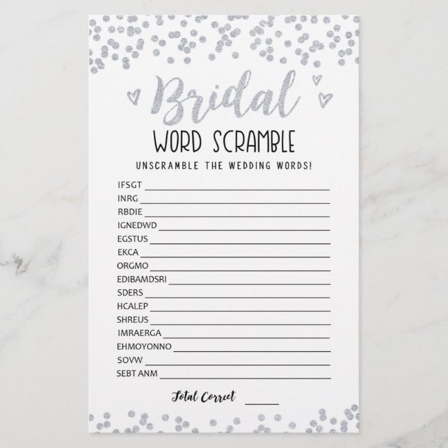 Bridal Wort Rammspiel mit Antworten (Vorderseite)