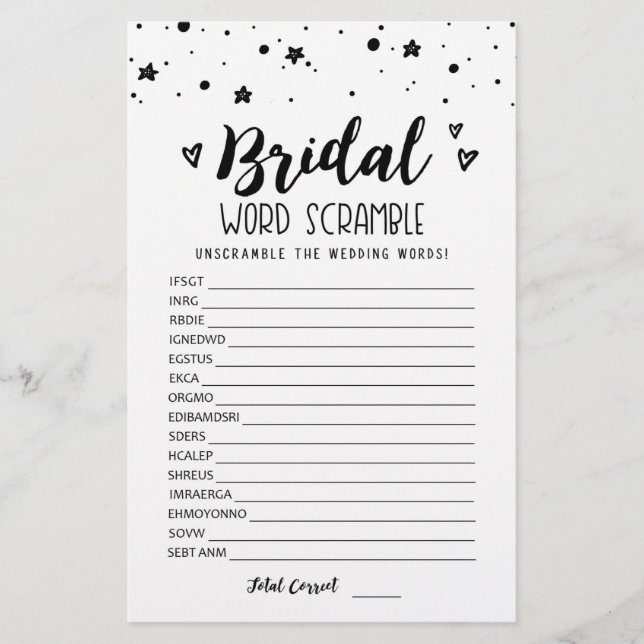 Bridal Wort Rammspiel mit Antworten (Vorderseite)