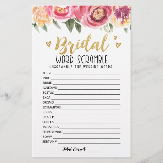 Bridal Wort Rammspiel mit Antworten (Vorderseite)