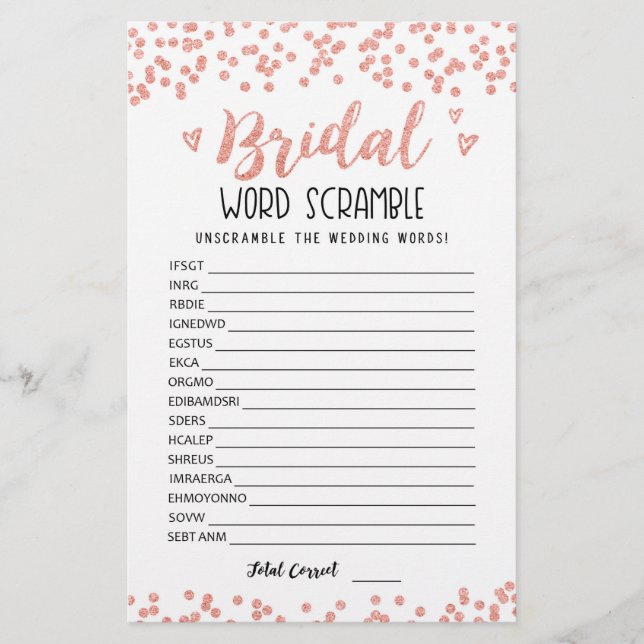 Bridal Wort Rammspiel mit Antworten (Vorderseite)