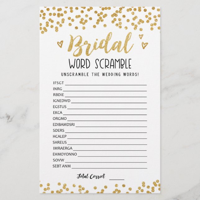 Bridal Wort Rammspiel mit Antworten (Vorderseite)