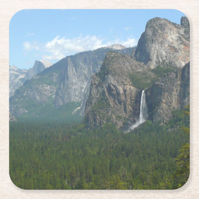 Bridalveil Falls und Halb Dome bei Yosemite Rechteckiger Pappuntersetzer (Vorderseite)