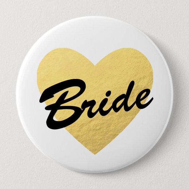 Bride Abzeichen | goldenes Herz | Junggeselinnen-A Button (Vorderseite)