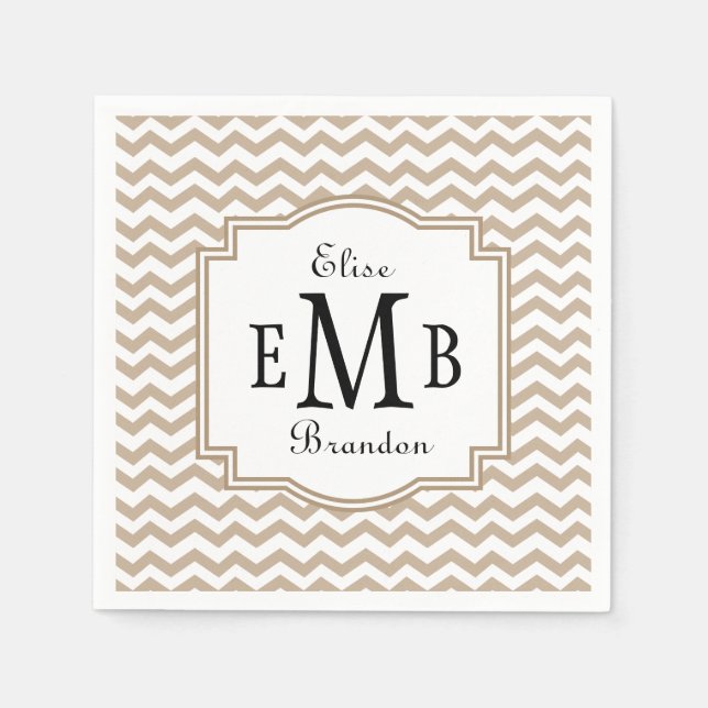 Bride and Groom Initials Sand Chevrons A19 Serviette (Vorderseite)