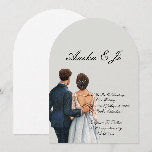 bride and groom modern wedding  einladung (Vorne/Hinten)