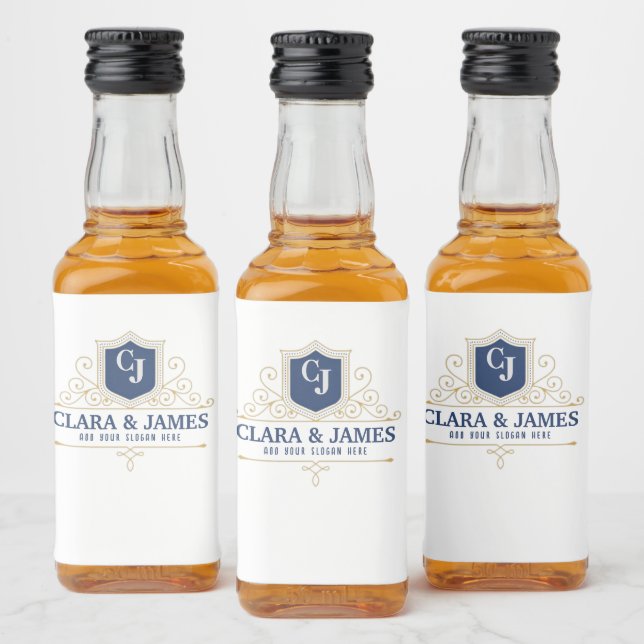 Bride And Groom Monogram Names Elegant Weeding Alkoholflaschenetikett (Flaschen)