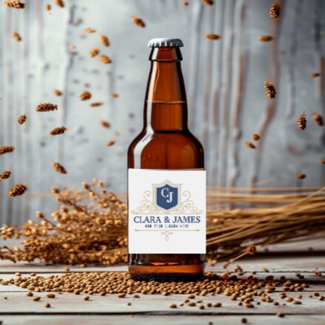 Bride And Groom Monogram Names Elegant Weeding Bierflaschenetikett (Von Creator hochgeladen)