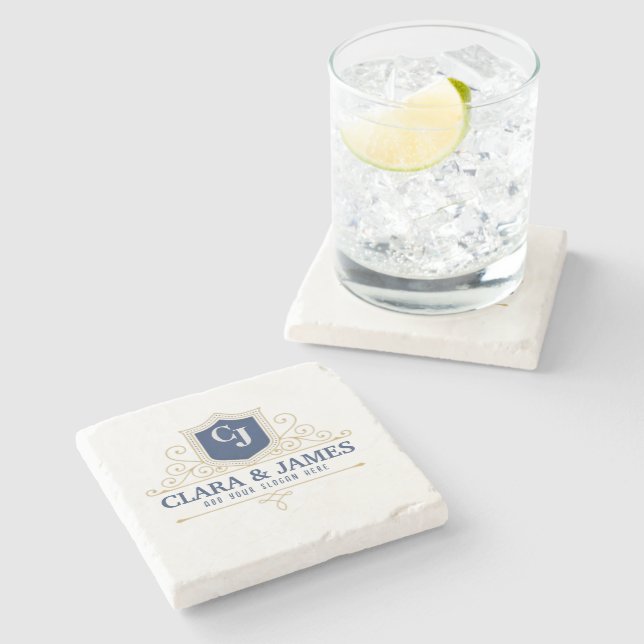 Bride And Groom Monogram Names Elegant Weeding Steinuntersetzer (Seitenansicht)