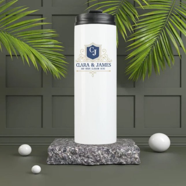 Bride And Groom Monogram Names Elegant Weeding Thermosbecher (Von Creator hochgeladen)