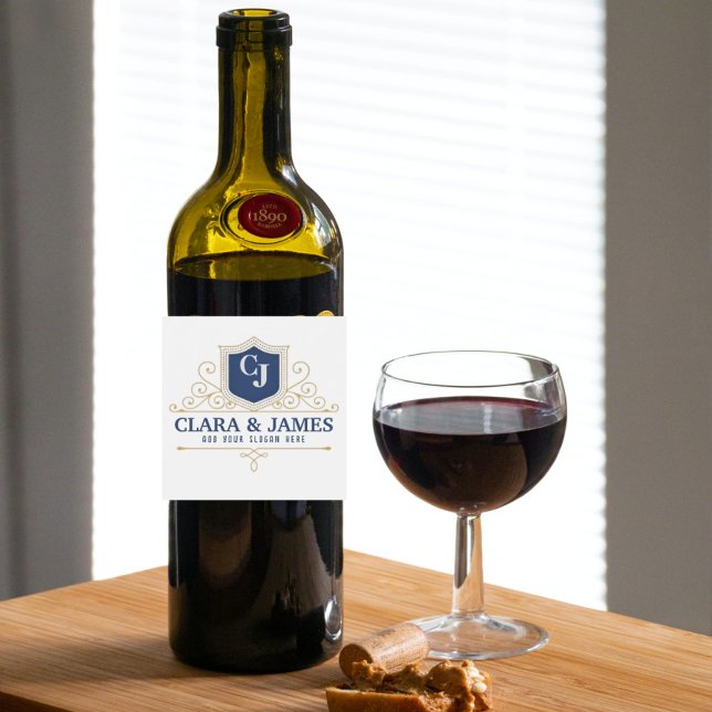 Bride And Groom Monogram Names Elegant Weeding Weinetikett (Von Creator hochgeladen)