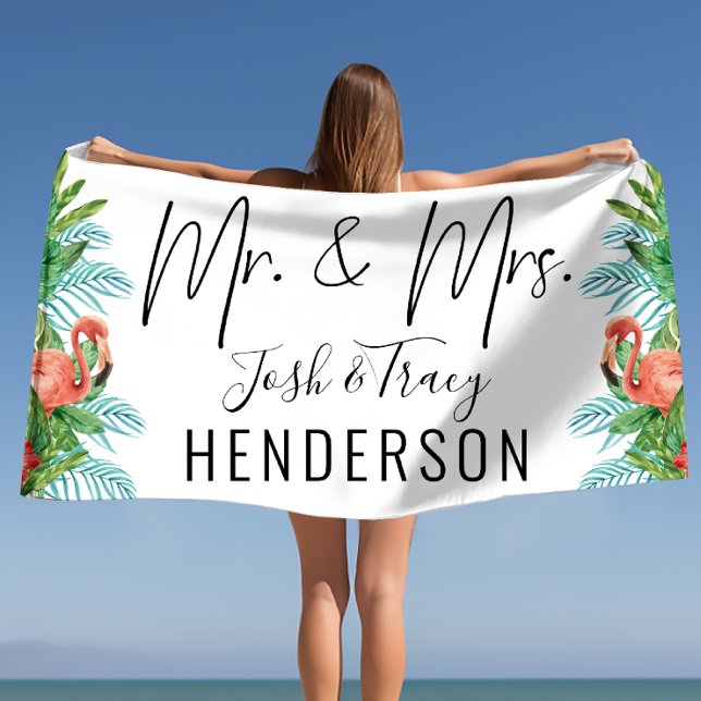 Bride and Groom, Mr. and Mrs Tropical Custom Strandtuch (Bride and Groom, Mr and Mrs Tropical Custom Beach Towel)