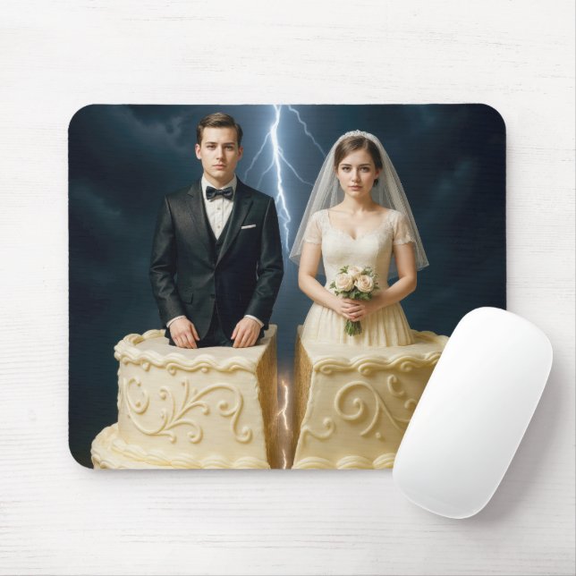 Bride and Groom On a Split Wedding Cake Mousepad (Mit Mouse)