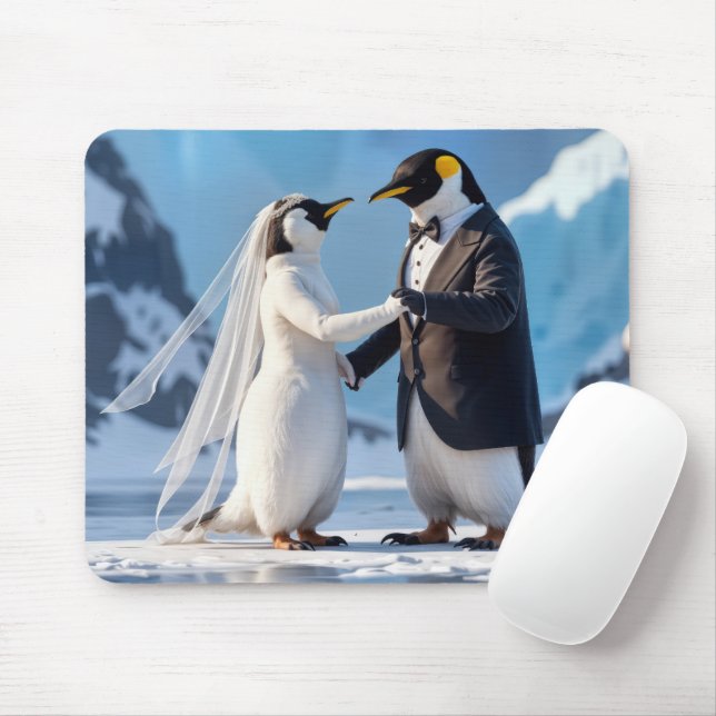 Bride and Groom Penguins On an Iceberg Mousepad (Mit Mouse)