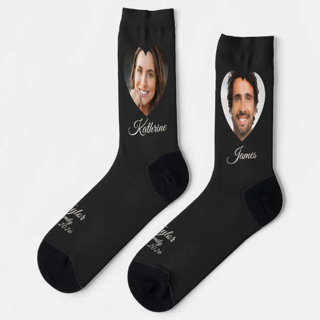 Bride and Groom Picture Name Dark Photo Socks Socken (Linkes Detail)