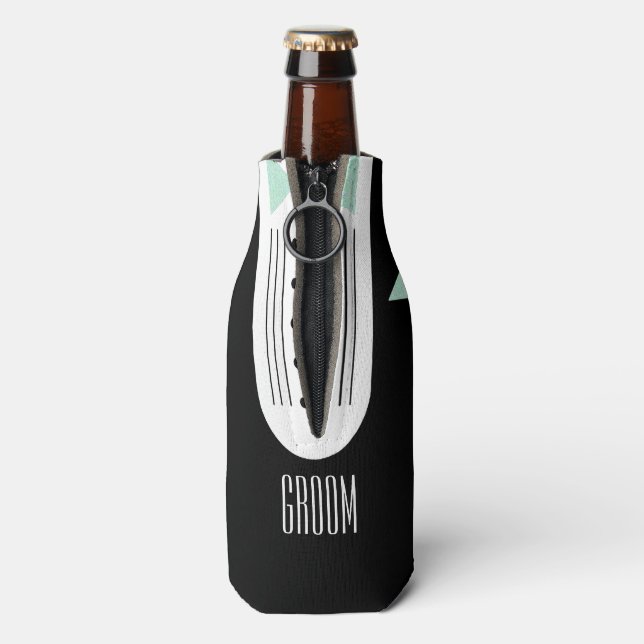 BRIDE Aquamarin Blue & Black Tuxedo Brautparty Gro Flaschenkühler (Flasche Rückseite)