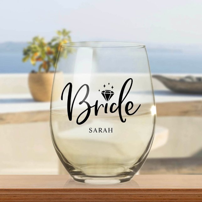 Bride Babe Bachelorette Individuelle Name Stemless Weinglas Ohne Stiel (Von Creator hochgeladen)