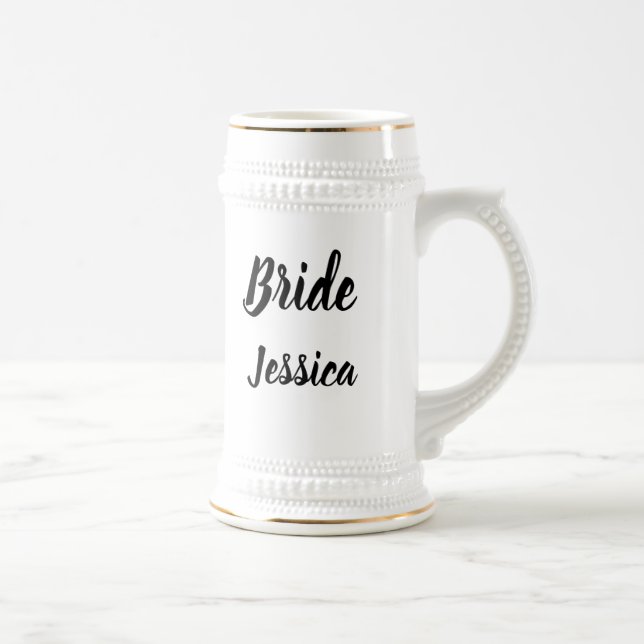 Bride Black Elegant Script Geschenke Stilvolle Hoc Bierglas (Rechts)
