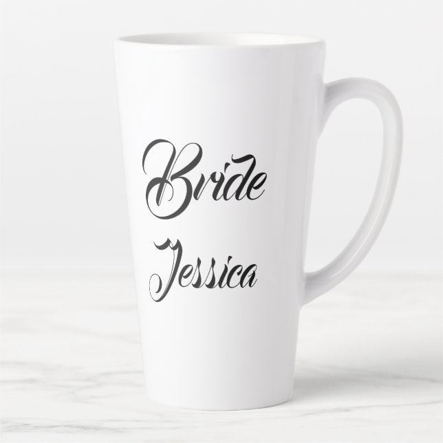 Bride Black Elegant Script Geschenke Stilvolle Hoc Milchtasse (Rechts)