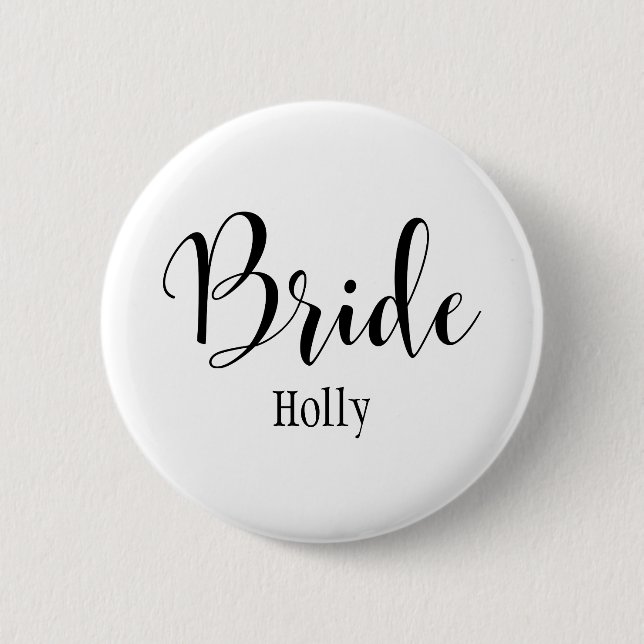 Bride Black Script Typografie mit Name (30) Button (Vorderseite)