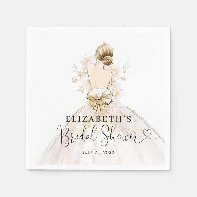 Bride Blonde Dress Pink Gold Floral Brautparty Serviette (Vorderseite)