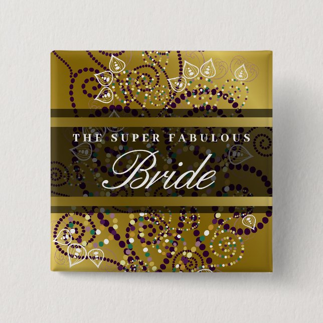 BRIDE Boho Lila Spirals Gold Wedding Button (Vorderseite)