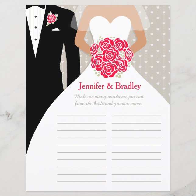 Bride Brautparty Word Game rote Rose Kleid (Vorderseite)