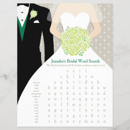 Bride Brautparty Word Search Game grünes Kleid Flyer